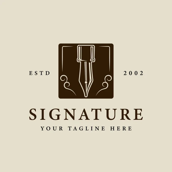 ペンヴィンテージエンブレムロゴベクトルイラストテンプレートアイコングラフィックデザイン 署名の概念や著者のビジネスのための古典的なペンの記号や記号 — ストックベクタ