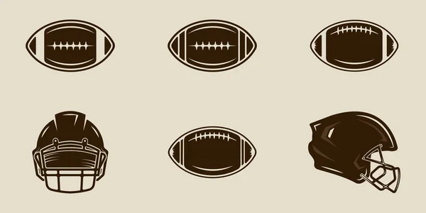 一套孤立的美式足球图标图标矢量插图模板图形设计 用于俱乐部或联赛的各种体育标志或符号的捆扎集合 — 图库矢量图片