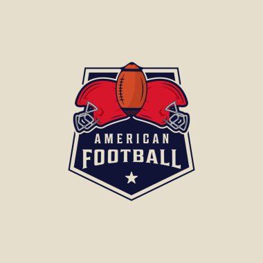 Amerikan futbolu amblemi logo vektör illüstrasyon şablonu ikon grafik tasarımı. Futbol ve kask işareti ya da kulüp ya da lig rozetli konsepti sembolü