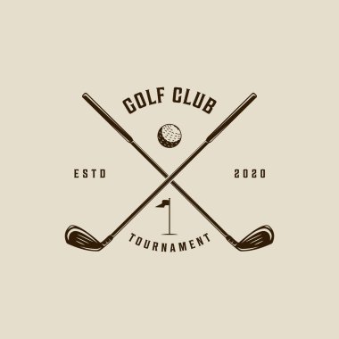Golf kulübü logosu, vektör illüstrasyon şablonu ikon grafik tasarımı. top ve spor işareti ya da turnuva sembolü ya da bayrak ve tipografi retro tarzı kulüp