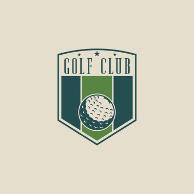 Golf sopası amblemi logo vektör illüstrasyon şablonu ikon grafik tasarımı. Spor işareti ya da turnuva sembolü ya da rozet kalkanı konsepti olan lig zamanlaması