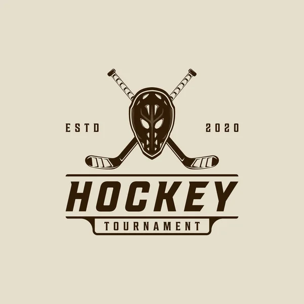 Maske ve buz hokeyi logosu vektör vintage illüstrasyon şablon ikon grafik tasarımı. Kış sporu işareti ya da turnuva sembolü ya da kulüp gömleği pulu kavramı