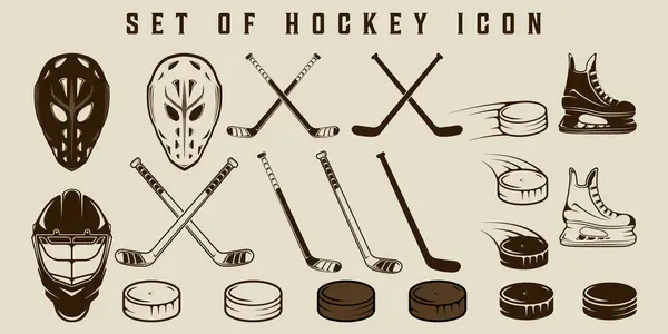 stock vector set of hockey ice icon vector vintage illustration template graphic design. bundle collection of various winter sport equipment or tool for sign or symbol