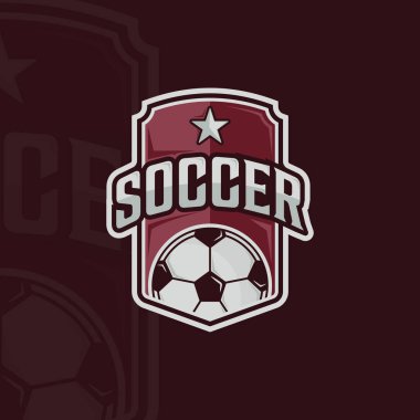 Futbol futbolu amblemi logo vektör illüstrasyon şablonu ikon grafik tasarımı. Klüp ya da takım sporu için rozet rozetli top işareti ya da sembol