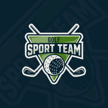 Golf sopası amblemi logo vektör illüstrasyon şablonu ikon grafik tasarımı. sopa ve top spor işareti ya da turnuva sembolü ya da rozet kalkanı kavramına sahip lig takımı
