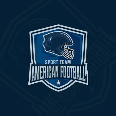 Amerikan futbolu amblemi logo vektör illüstrasyon şablonu ikon grafik tasarımı. Kask işareti veya kulüp sembolü veya rozetli lig konsepti