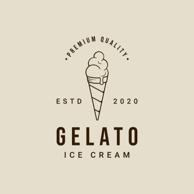 Dondurma logosu sanatı basit minimalist vektör illüstrasyon ikon grafik tasarımı. yiyecek dondurulmuş gelato işareti veya dükkan işi için doğrusal tipografi tarzı kavramı olan sembol