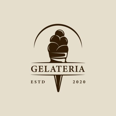 dondurma logosu vektör vintage illüstrasyon şablonu ikon grafik tasarımı. yiyecek dondurulmuş gelato ya da gelateria işareti ya da retro tarzı bir dükkan için sembol