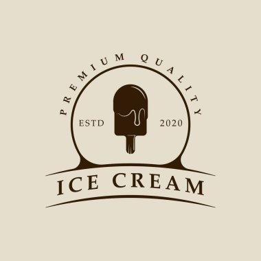Dondurma çubuğu logo vektör vintage illüstrasyon şablonu ikon grafik tasarımı. yiyecek dondurulmuş gelato işareti ya da rozet tipografi stili konsepti olan dükkan işi sembolü