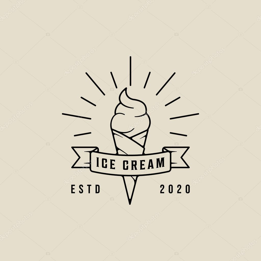 Ice cream logo line art simple minimalist vector illustration template icon graphic design. food frozen gelato sign or symbol for shop business with linear banner typography style concept