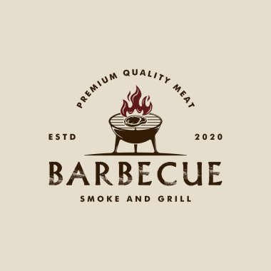 Barbekü Izgarası Silueti logo vektör vintage illüstrasyon şablon ikon grafik tasarımı. BBQ biftek evi tabelası veya retro tipografi tarzında bir yemek restoranının sembolü.