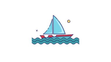 Yelkenli ikon canlandırma videosu denizcilik elementleri kümesi, izole edilmiş deniz ya da deniz taşımacılığı grafik tasarımı
