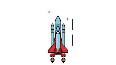 Astronot seti için roket ve uzay gemisi ikon animasyon videosu, izole edilmiş astronomi 2d döngü hareketli görüntü grafik tasarımı
