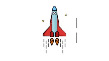 Astronot seti için uzay gemisi simgesi animasyon videosu, izole edilmiş astronomi 2d döngü halinde hareketli görüntü grafik tasarımı