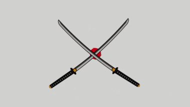Samuray animasyon videosu için katana kılıcı. Japon kılıcı geleneksel ikon hareketli grafik tasarımı