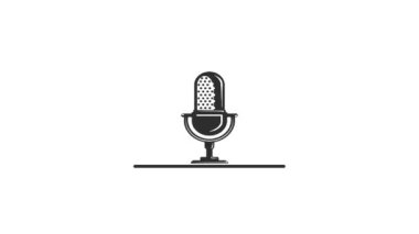 Podcast veya canlı yayın animasyon videosu için mikrofon, ses kaydı simgesi hareketli grafik tasarımı