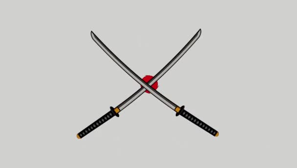 サムライアニメーションビデオのためのカタナ剣 日本刀の伝統的なアイコンモーショングラフィックデザイン — ストック動画