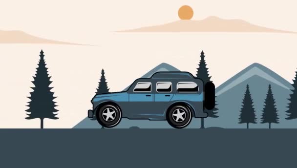 Road Auto Outdoor Reizen Met Landschap Uitzicht Animatie Video Avontuur — Stockvideo