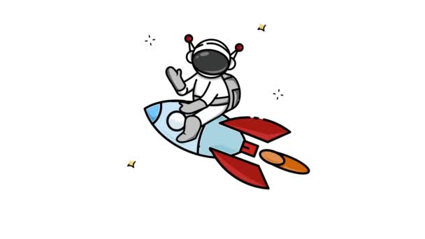 Astronauta Razzo Spazio Video Animazione Concetto Astronomia Segno Isolato Tecnologia — Video Stock