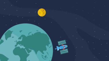 Galaksi animasyon uydusu astronomi konsepti için 2d video, dış uzay keşfi gezegen hareketi grafik çizim tasarımı