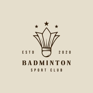 Badminton 'un yıldız logo çizgisi sanat vektörü basit minimalist illüstrasyon şablonu ikon grafik tasarımı. Kulüp, akademi veya turnuva maskotu konsepti için spor tabelası ve sembol