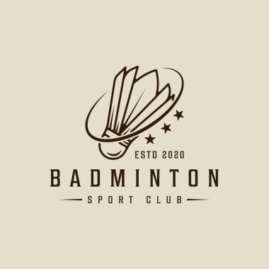 Badminton 'un yıldız logo çizgisi sanat vektörü basit minimalist illüstrasyon şablonu ikon grafik tasarımı. Kulüp, akademi veya turnuva maskotu konsepti için spor tabelası ve sembol