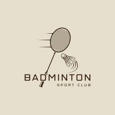 Badminton logo hattı sanat vektörü, basit minimalist çizim şablonu, simge grafik tasarımı. Kulüp, akademi veya turnuva maskotu konsepti için spor tabelası ve sembol