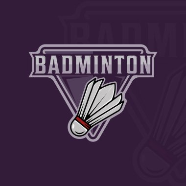 Badminton amblem logo vektör illüstrasyon simge grafik tasarımı mekiği. spor tabelası ve kulüp veya akademi sembolü veya rozet modern stil konseptli turnuva