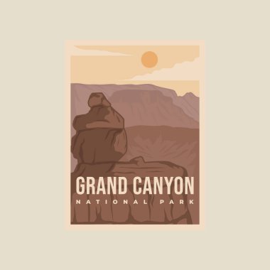 Grand Canyon Ulusal Park Vektör Şablonu Grafik Tasarımı. Basit manzara manzaralı seyahat işleri için Canyon Rock dağ afişi