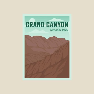 Grand Canyon Ulusal Park Vektör Şablonu Grafik Tasarımı. Basit manzara manzaralı seyahat işleri için Canyon Rock dağ afişi