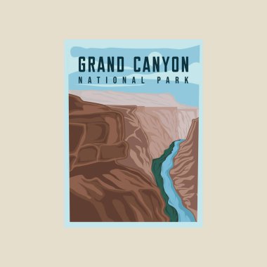 Grand Canyon Ulusal Park Vektör Şablonu Grafik Tasarımı. Basit manzara manzaralı seyahat işleri için Canyon Rock dağ afişi