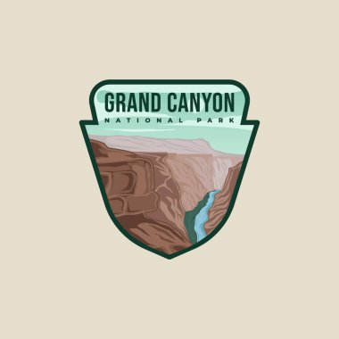 Büyük Kanyon amblemi logo vektör çizim şablonu grafik tasarımı. İş seyahati için ulusal park etiketi yolunu imzala
