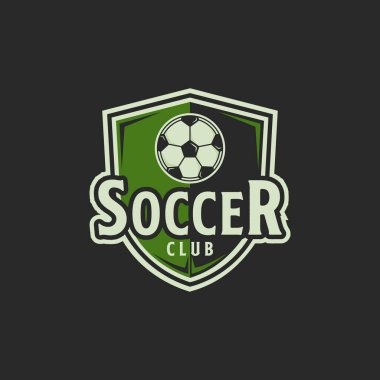 Futbol futbolu amblemi logo vektör illüstrasyon şablonu ikon grafik tasarımı. Klüp ya da takım sporu için rozet rozetli top işareti ya da sembol