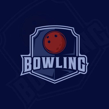 Bowling sporu amblemi logo vektör illüstrasyon şablonu ikon grafik tasarımı. Kalkan rozetli turnuva ligi için top işareti ya da sembol.