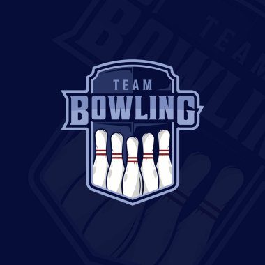 Bowling sporu amblemi logo vektör illüstrasyon şablonu ikon grafik tasarımı. Rozet rozetli turnuva ligi broşürleri ya da sembolleri
