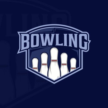 Bowling sporu amblemi logo vektör illüstrasyon şablonu ikon grafik tasarımı. Rozet rozetli turnuva ligi broşürleri ya da sembolleri
