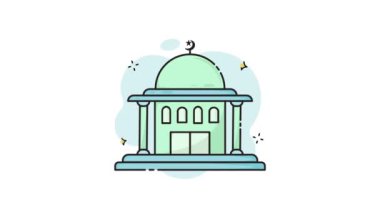 Cami inşa hattı sanat renk animasyonu Dini aktiviteler konsepti için 2D video, Minimalist mimari animasyon görüntü hareketli grafik çizim tasarımı