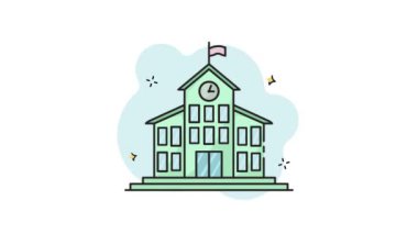 okul veya kampüs inşa çizgisi renk animasyonu Öğrenme Etkinlikleri konsepti için 2D video, minimalist mimari animasyon animasyonu hareketli görüntü grafik tasarımı