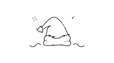 Noel şapkası çizgisi sanat animasyonu x mas, minimalist dekorasyon Noel Baba simgesi animasyon görüntü grafiksel çizim tasarımı için 2d video
