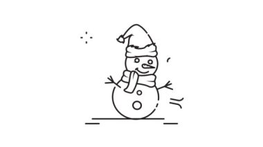 Kutlama için kardan adam çizgisi sanat animasyonu 2d video x mas, minimalist dekorasyon kış ikonu hareketli görüntü grafiksel çizim tasarımı