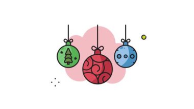 Yılbaşı çizgisi sanat animasyonu Kutlama için 2d video x mas, basit dekorasyon kış ikonu hareketli görüntü grafiksel çizim tasarımı