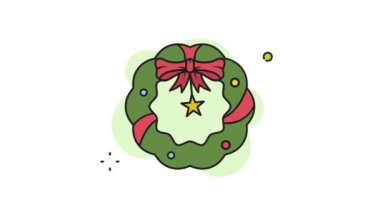 Noel çelengi çizgisi renk animasyonu Kutlama için 2d video x mas, basit dekorasyon kış ikonu hareketli görüntü grafiksel çizim tasarımı