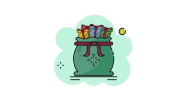 Noel hediyesi çantaları çizgi çizgisi sanat rengi animasyon 2d kutlama xmas için video, basit dekorasyon kış ikonu hareketli görüntü grafiksel çizim tasarımı