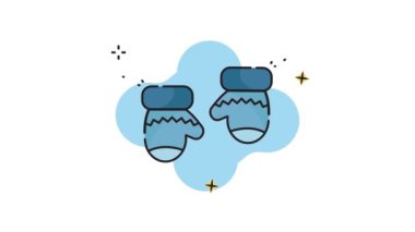 Kışlık eldiven çizgisi renk animasyonu hava konsepti için 2D video, basit kış ekipmanı ikonu hareketli görüntü grafiksel çizim tasarımı