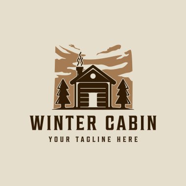 kabin logosu, vektör illüstrasyon şablonu ikon grafik tasarımı. ev kiralama tabelası veya iş seyahati ve retro tarzı konaklama kavramı için sembol