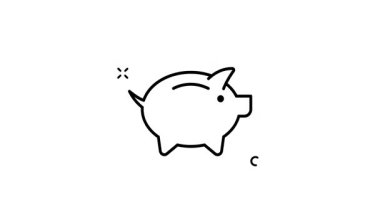 Para ikonu çizgisi olan domuz kumbarası yatırım konsepti için minimalist animasyon 2d video, basit finansal veya bankacılık sembolü animasyon görüntü grafiksel tasarım