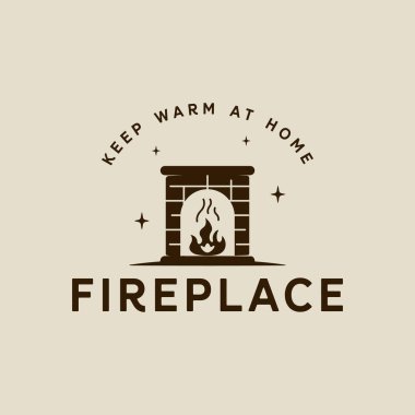 Şömine ya da baca logosu vektör vintage illüstrasyon şablonu ikon grafik tasarımı. xmas dekorasyon işareti veya kutlama sembolü Typography retro tarzında yeni yıl ve kış tatili