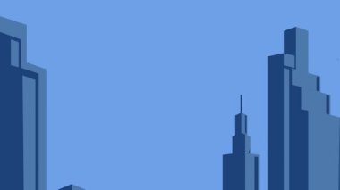 Gündoğumu çizgi film arka plan animasyonu videosu. Emlak işi için minimalist şehir binası animasyon hareketli grafik tasarımı