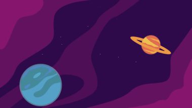 outer space view landscape cartoon animation backgrounds video . saturn and uranus planet scenery  for astronomy knowledge animated motion graphic illustration design