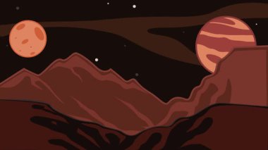 Mars Gezegeni manzara karikatür animasyon arka plan videosu. Bilgi animasyon hareketli grafik çizim tasarımı için astronomi manzarası